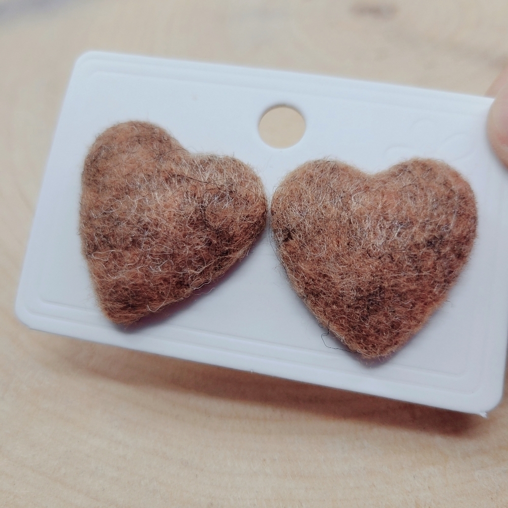 Brand New Brown Fluffy Heart Earrings